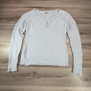 Kinross Cashmere Light Blue Henley Button V Neck Sweater‎ Womens M Cottagecore
